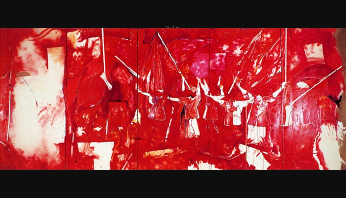 Mario Schifano, Festa Cinese, 1963, smalto su carta su tela bandierarossaq5