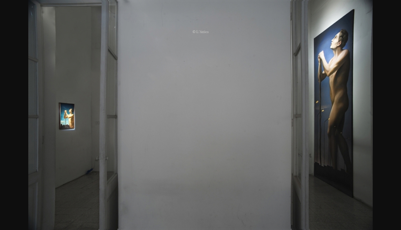 da sinistra: Stefano Di Stasio, Senza titolo, 1995, olio su tela; Gigante, 1995, olio su tela montaggiodelleattrazioniQ4